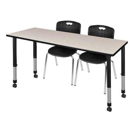 Regency Tables > Height Adjustable > Rectangular Mobile Table & Chair Sets, 72 W, 24 L, 23-34 H, Maple MT7224PLAPCBK40BK